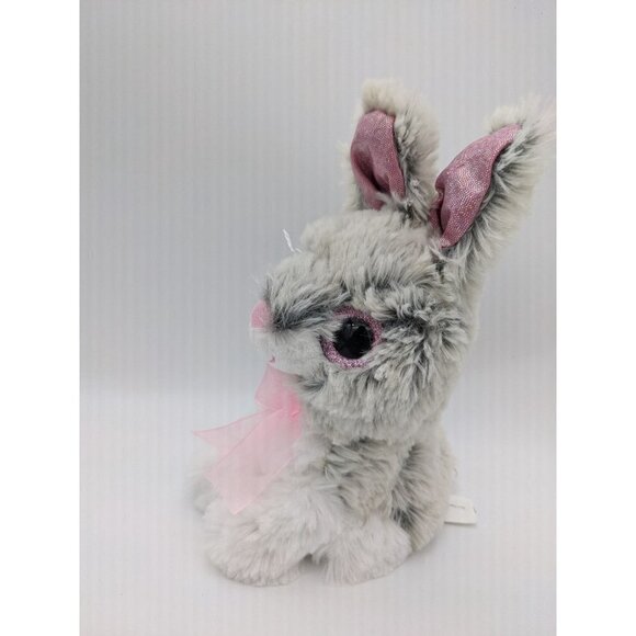 Tom's toy bunny rabbit plush toy stuffed animal glitter ears eyes gray white 8" - Picture 6 of 10